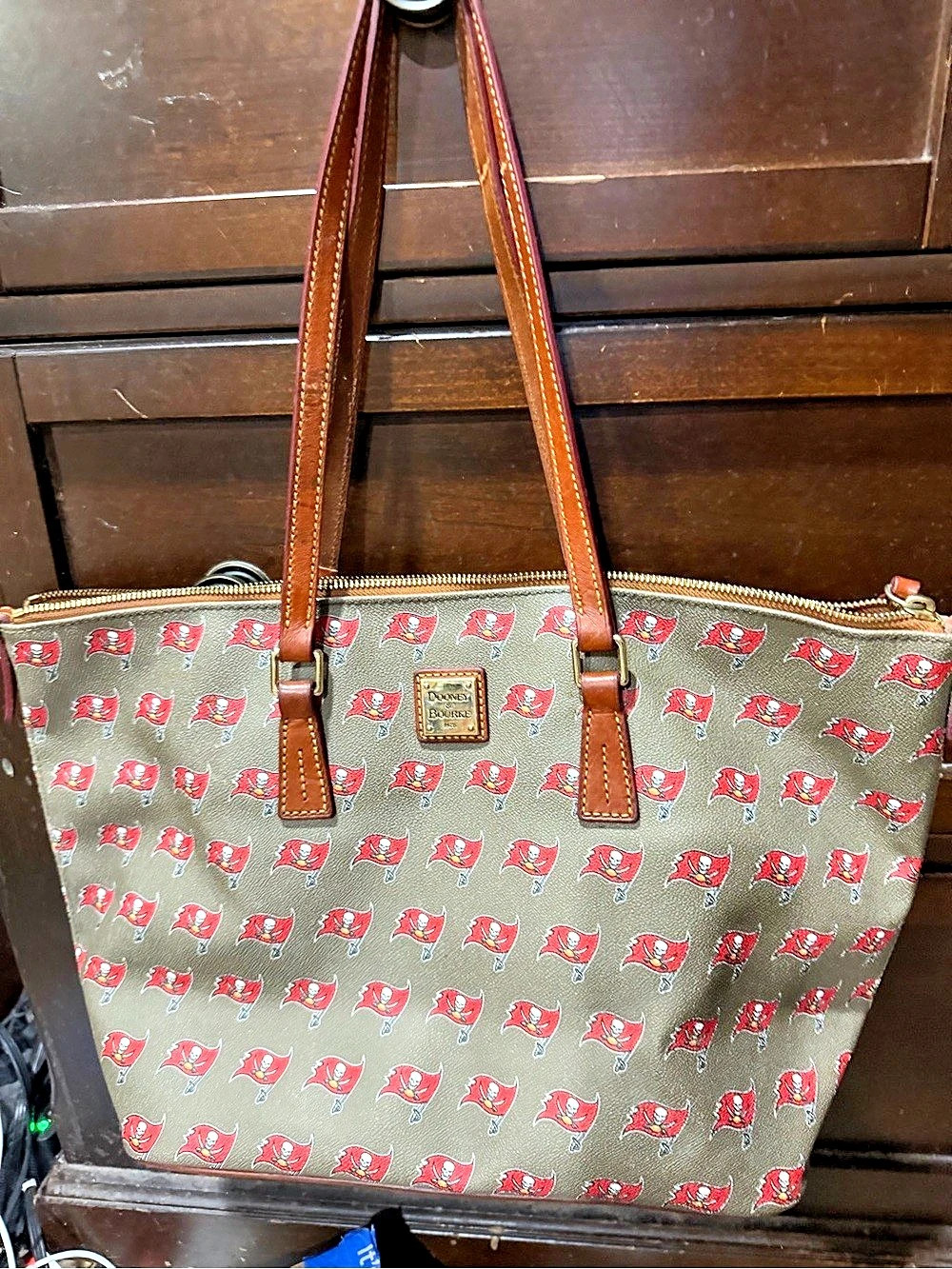 Dooney & Bourke Tampa Bay Buccaneers NFL Zip Tote in Brown & Red